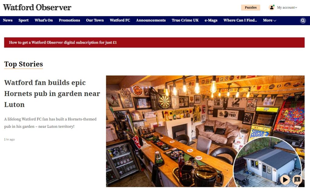Watford Observer Top Story Article on the Leipzig Garden Shed Pub Log Cabin