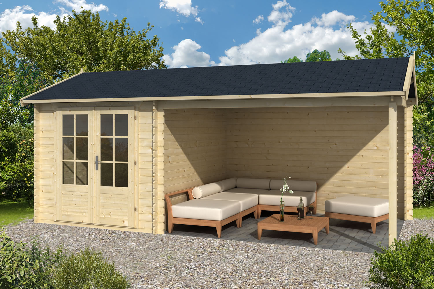 Ove Log Cabin With Side Porch 2.5x3.4m+3.0m