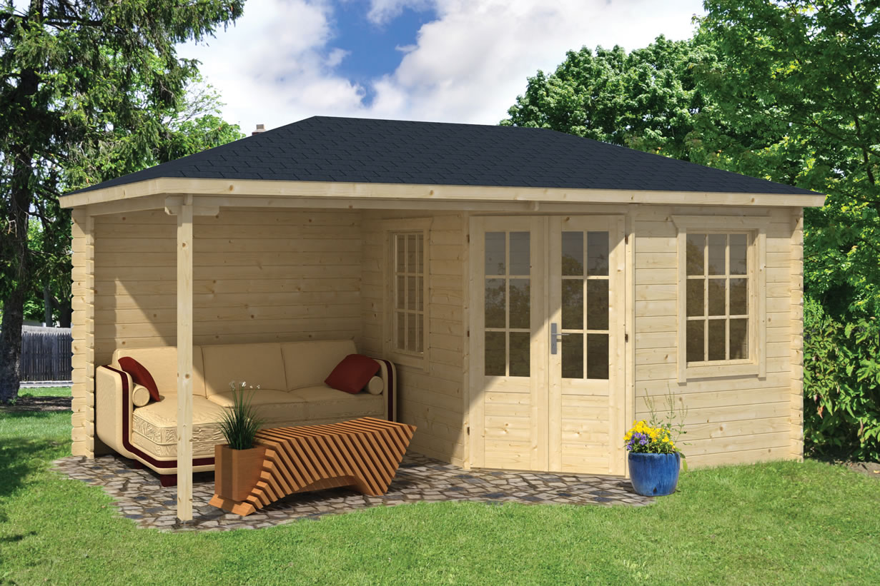 Kennet Log Cabin With Side Porch 3 0x2 5m 2 5m